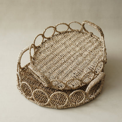 Handwoven Round Seagrass Tray with Looped Edge - Image 2