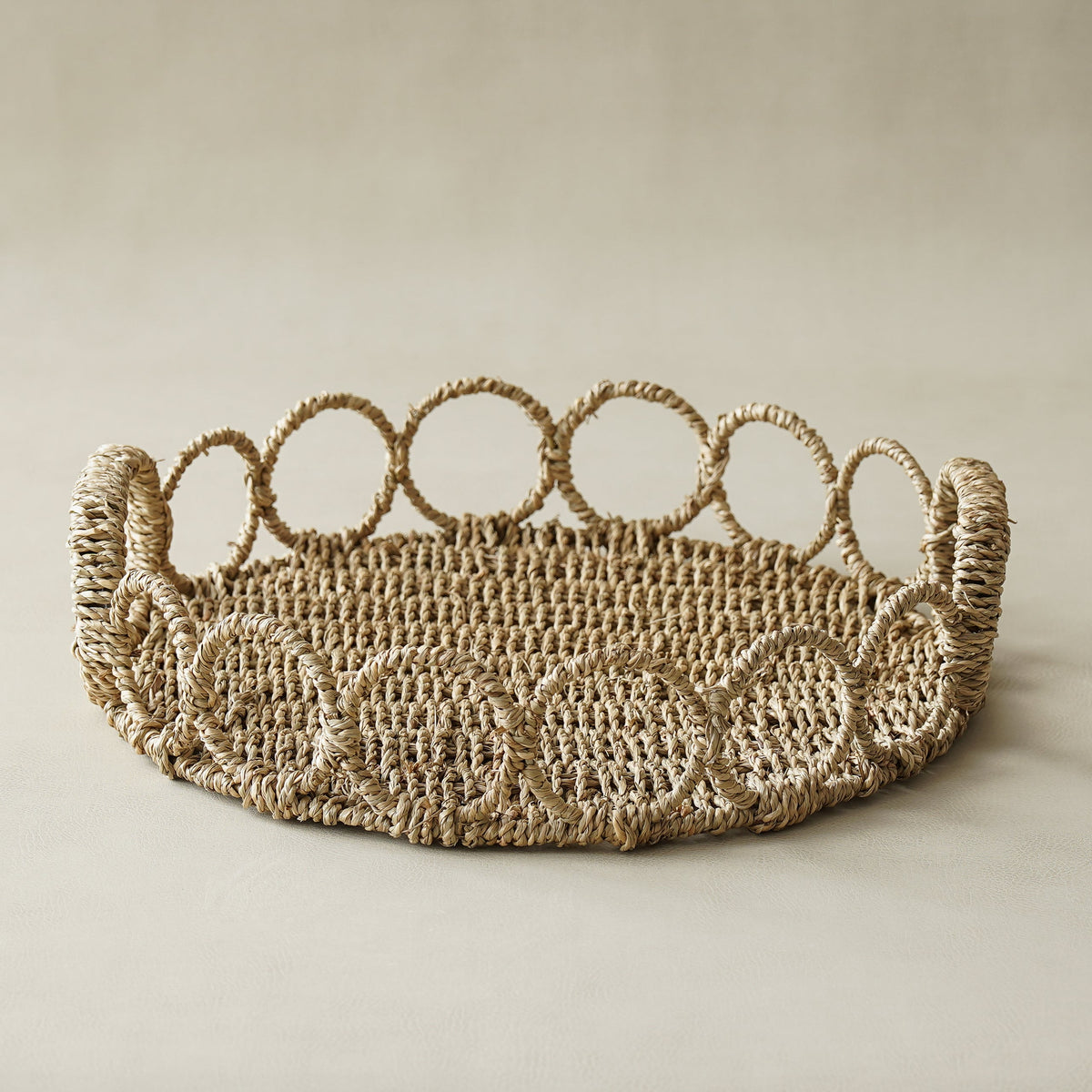 Handwoven Round Seagrass Tray with Looped Edge - Image 5