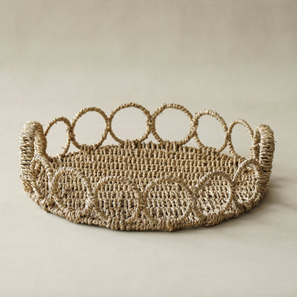 Handwoven Round Seagrass Tray with Looped Edge - Image 5
