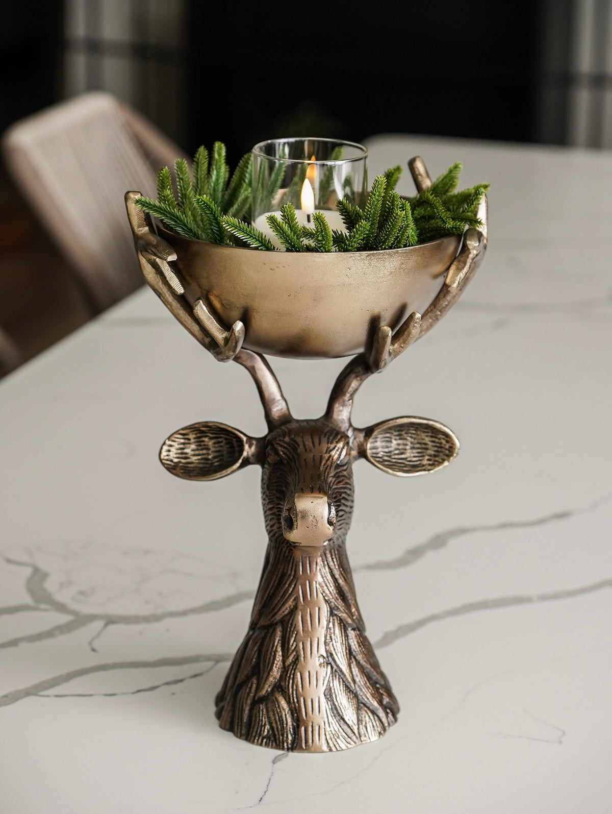 Antique Gold Deer Pedestal Decorative Bowl - Image 4