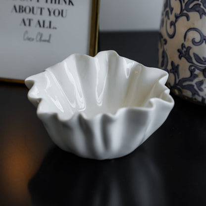White Fluted Stoneware Accent Bowl - Image 4