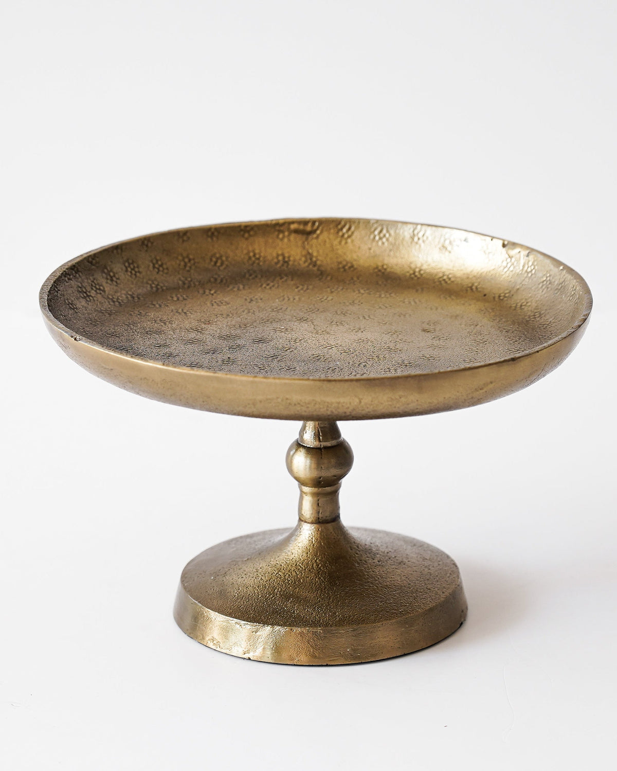 Textured Antique Brass Pedestal Tray - Image 1