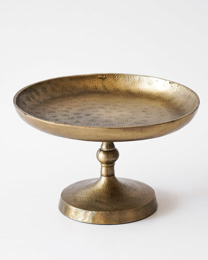 Textured Antique Brass Pedestal Tray - Image 1