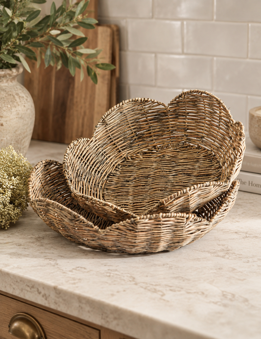 Gray Wash Woven Willow Scalloped Tray - Image 1