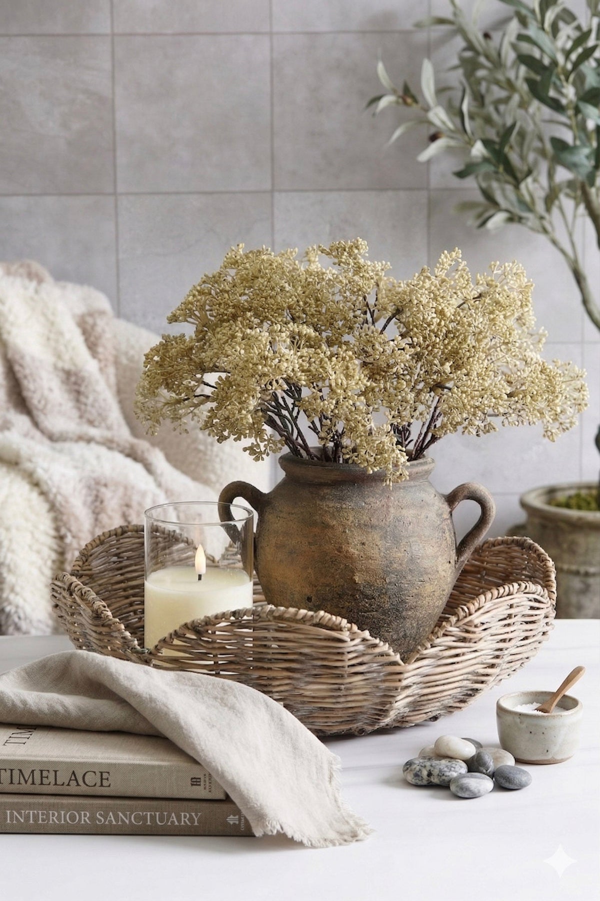 Gray Wash Woven Willow Scalloped Tray - Image 7