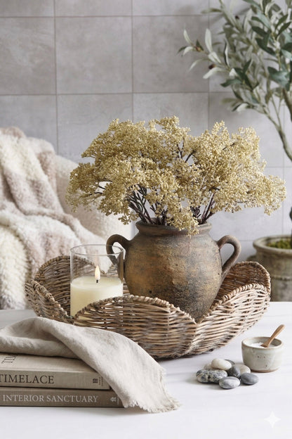 Gray Wash Woven Willow Scalloped Tray - Image 7