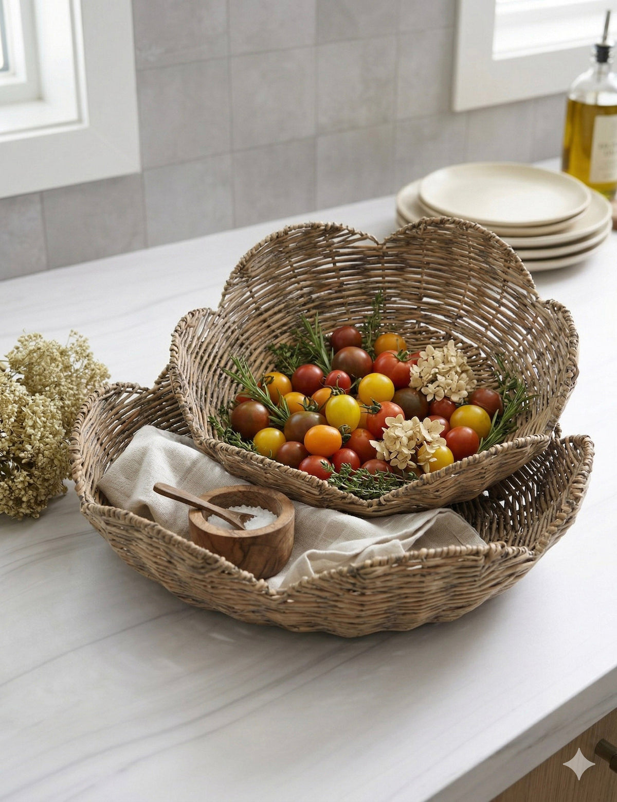 Gray Wash Woven Willow Scalloped Tray - Image 5