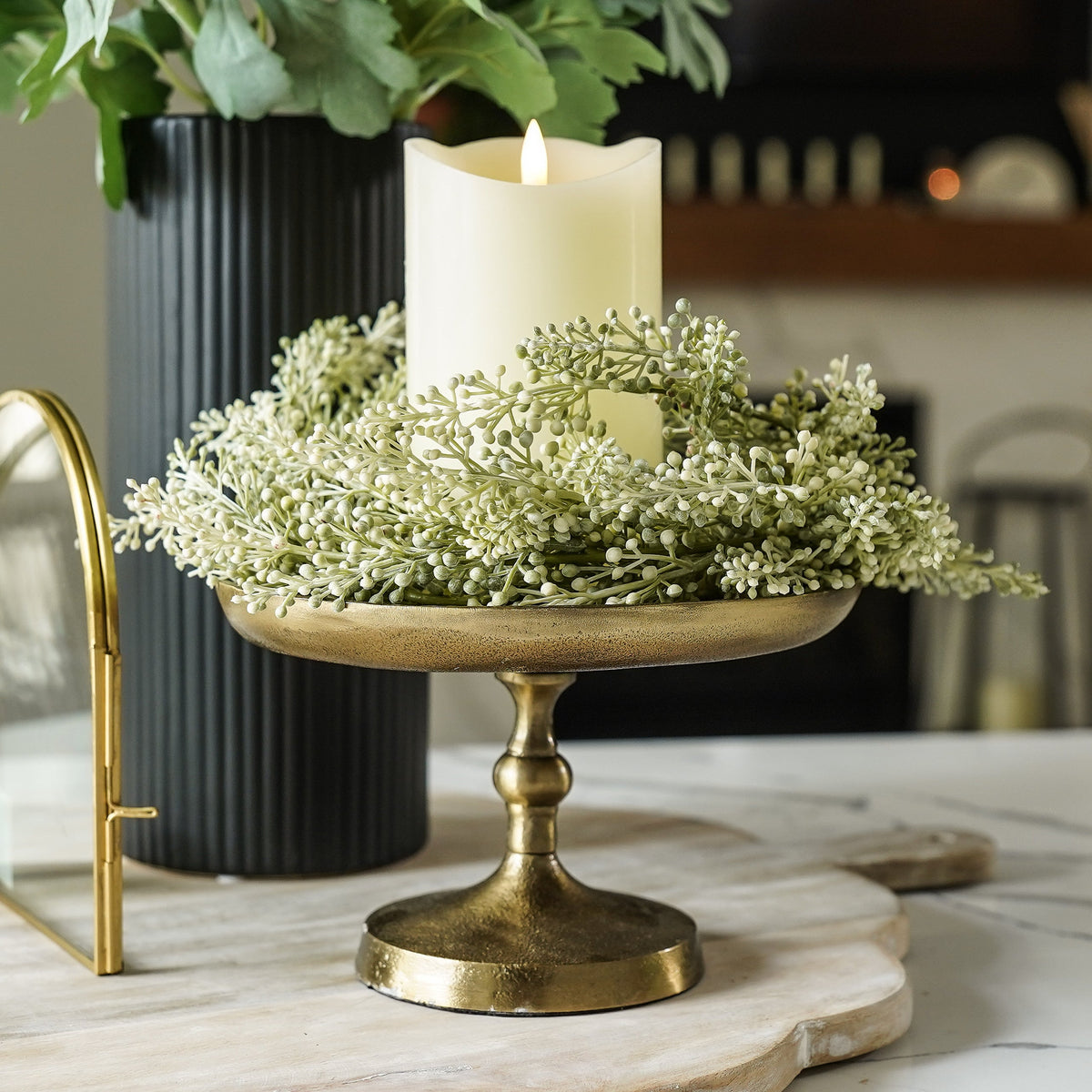 Textured Antique Brass Pedestal Tray - Image 3