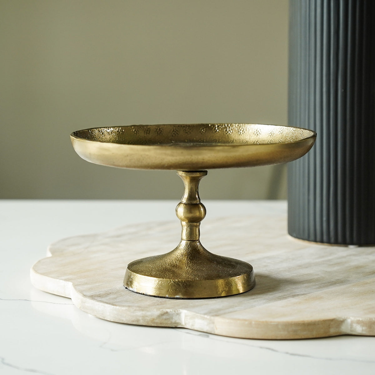 Textured Antique Brass Pedestal Tray - Image 4