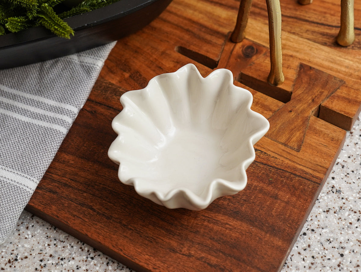 White Fluted Stoneware Accent Bowl - Image 1