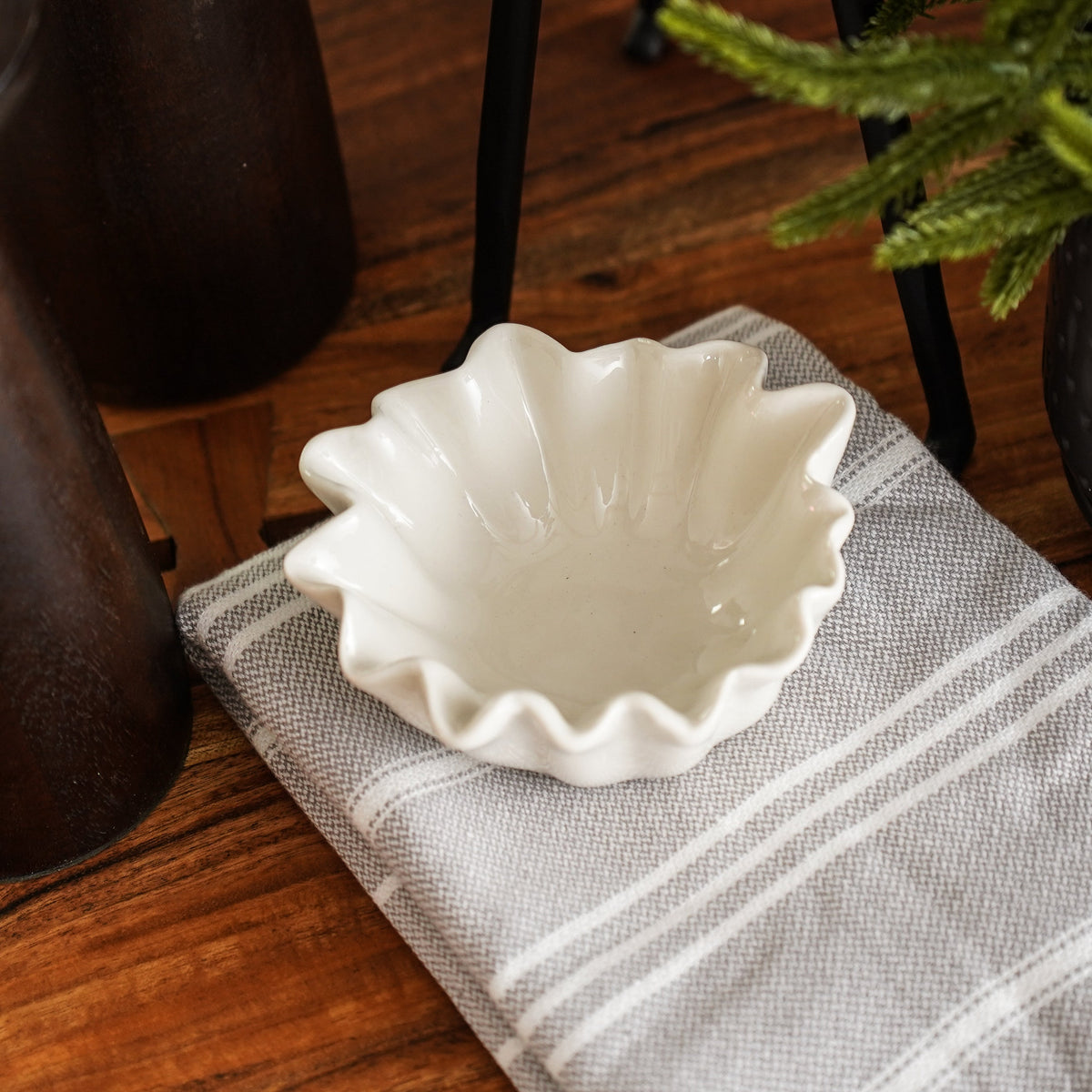 White Fluted Stoneware Accent Bowl - Image 3