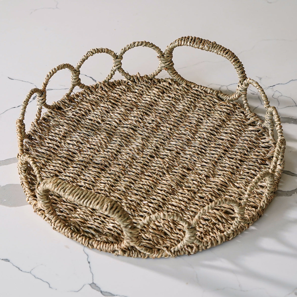 Handwoven Round Seagrass Tray with Looped Edge - Image 3