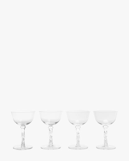 Twisted Stem Clear Champagne Coupes, Set of 4