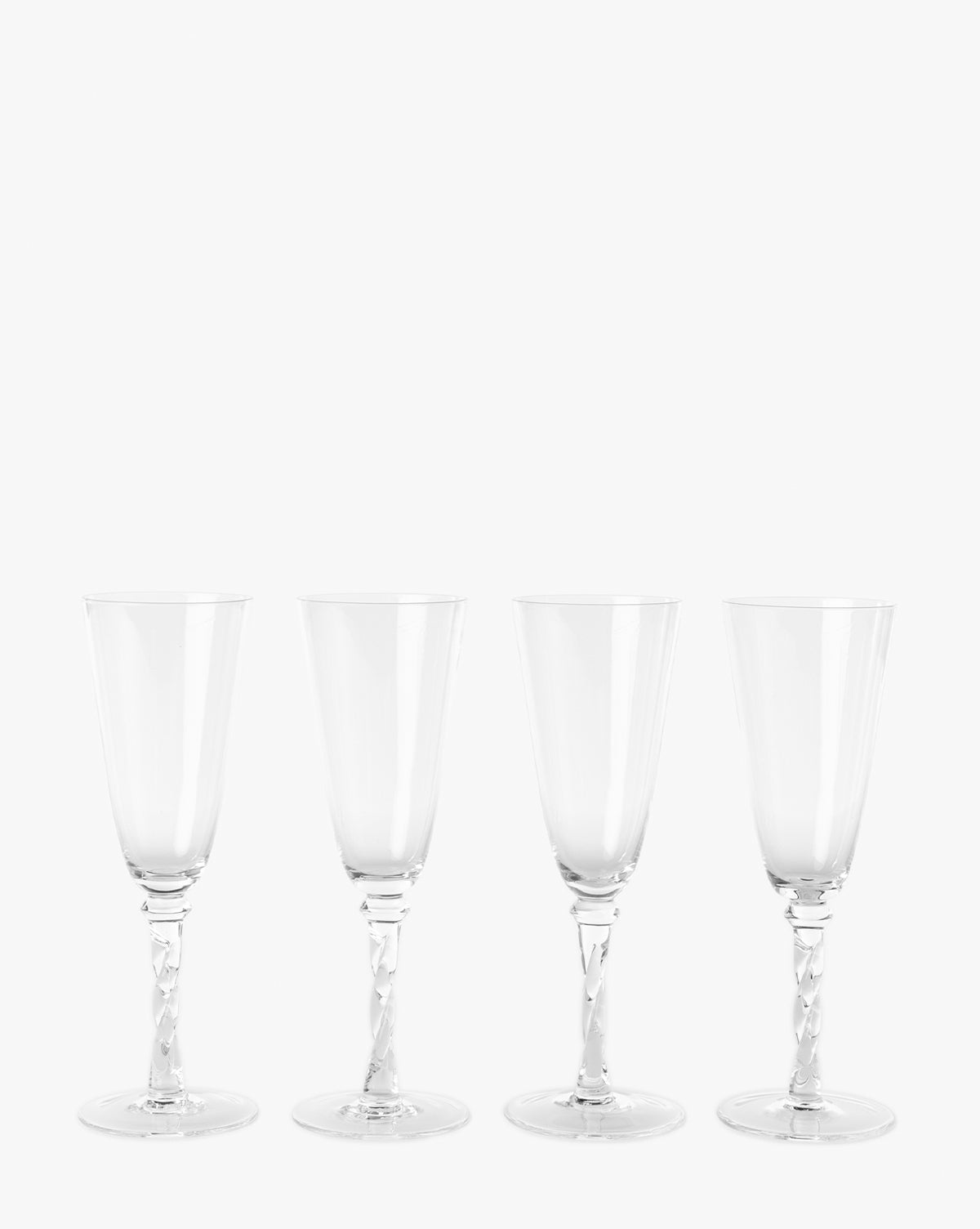 Twisted Stem Clear Champagne Flutes, Set of 4