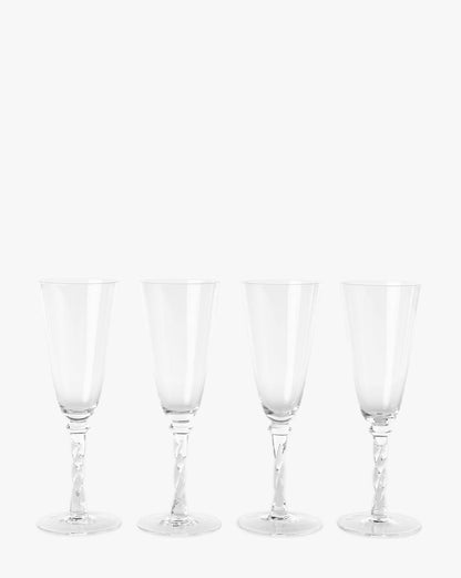 Twisted Stem Clear Champagne Flutes, Set of 4
