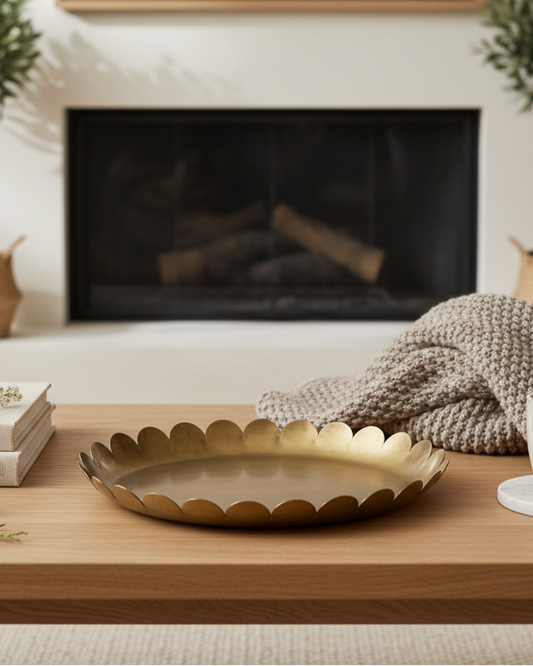 Antique Brass Scalloped Accent Tray - Image 1
