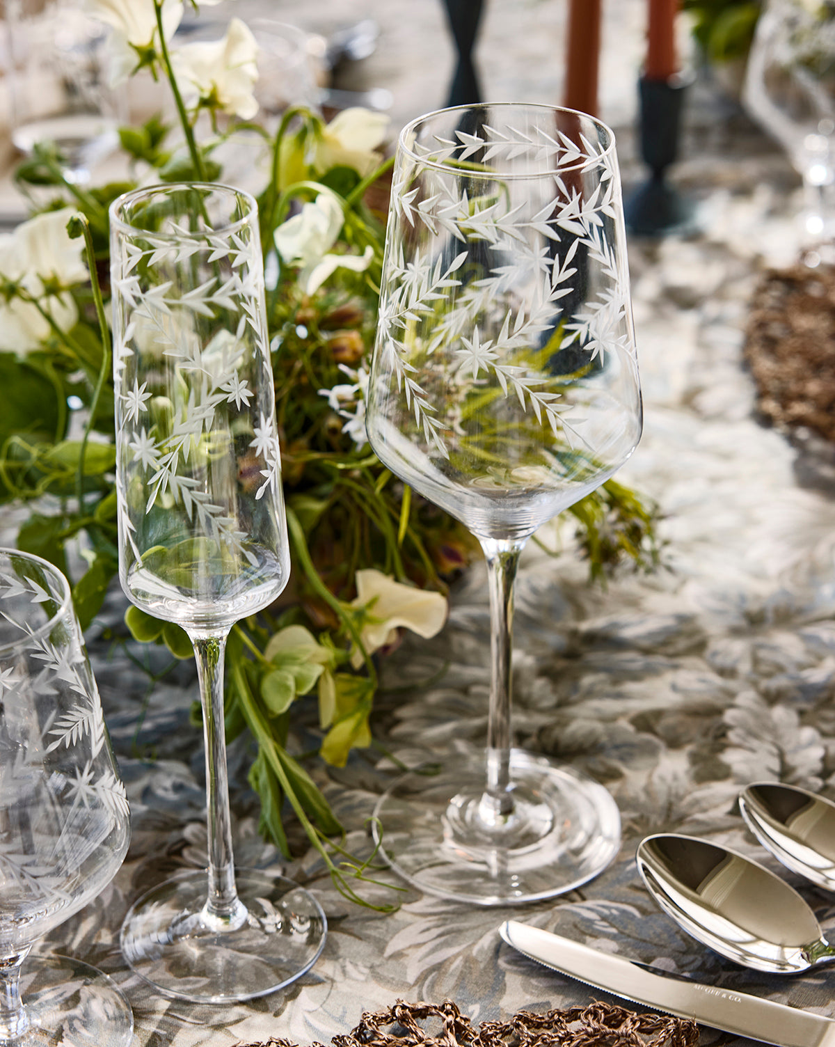 Etched Clear Wine Glasses, Set of 4 - Image 1